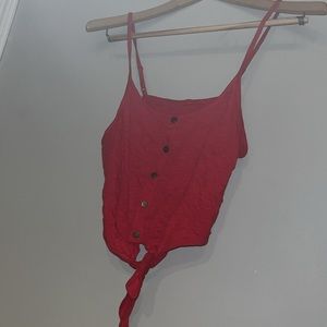 Women’s Red Tie Knotted Bottom Tank Top Shirt